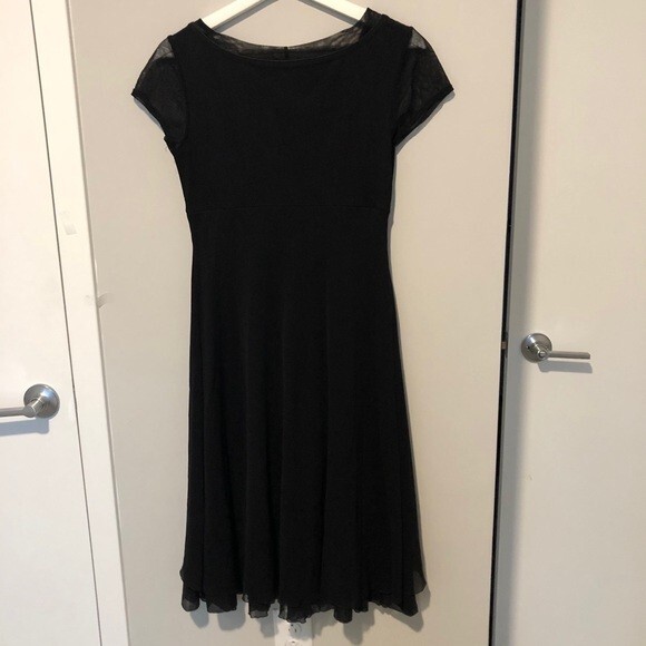 Black Swing Dress Jacqui E Australia Mesh Flowy Midi V-Neck Tulle LBD Small - Picture 6 of 8